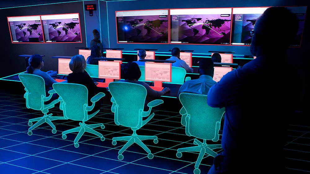 A cyber security team monitors cyber attacks