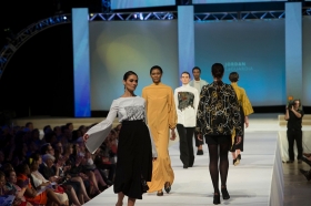 Models display student designs at the 2017 DAAP Fashion Show