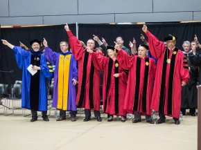 President Pinto and UC faculty perform Alma Mater at the  Doctoral Hooding and Master's Recognition Ceremony
