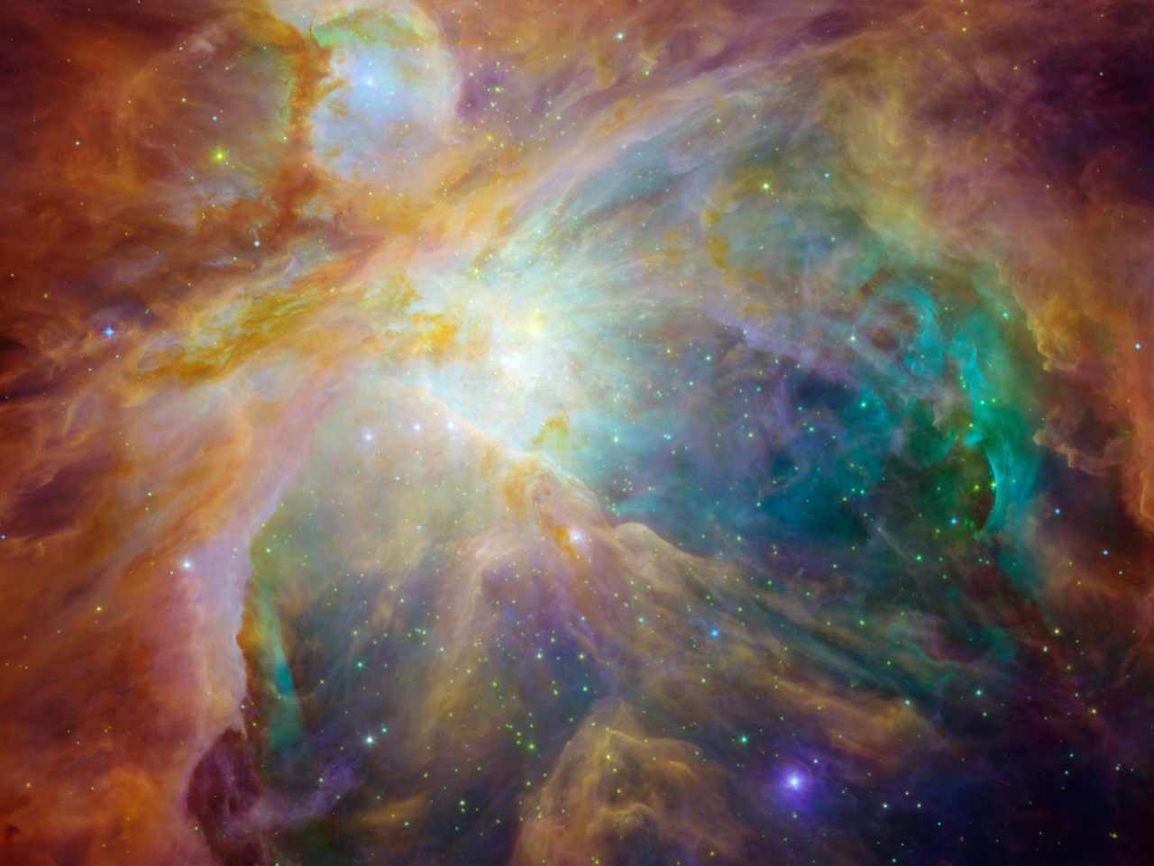 The Orion Nebula is captured by the Hubble Space Telescope. (NASA/JPL-Caltech/STScI)