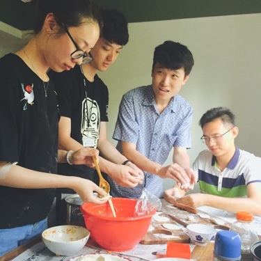 Making dinner with friends.