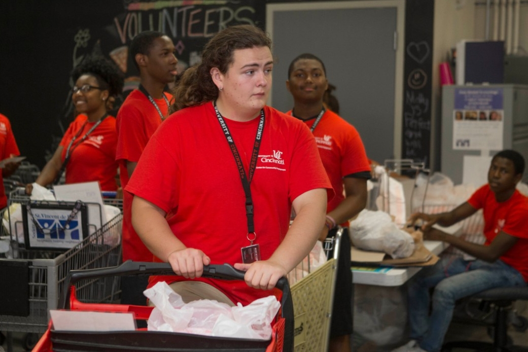 The first class of CPS Ambassadors ended their summer training program by volunteering at the St. Vincent de Paul food pantry.