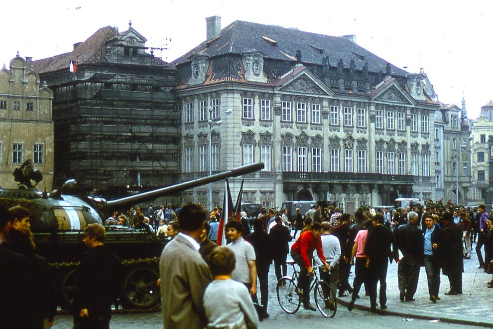 Citizens of Czechoslovakia gathered in public squares in defiance of the Soviet invasion. (Warren Huff)