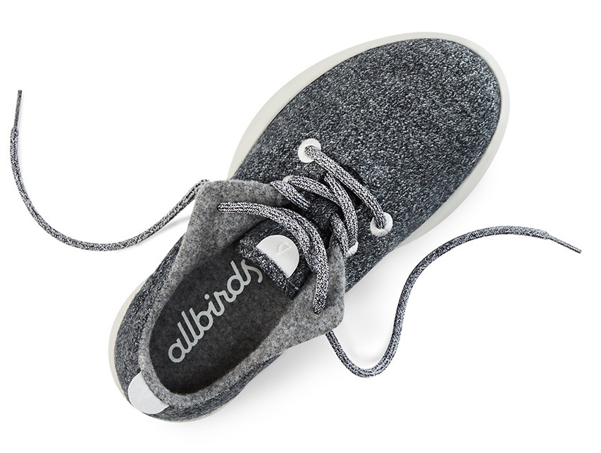 An overhead shot of a grey wool sneaker by Allbirds.
