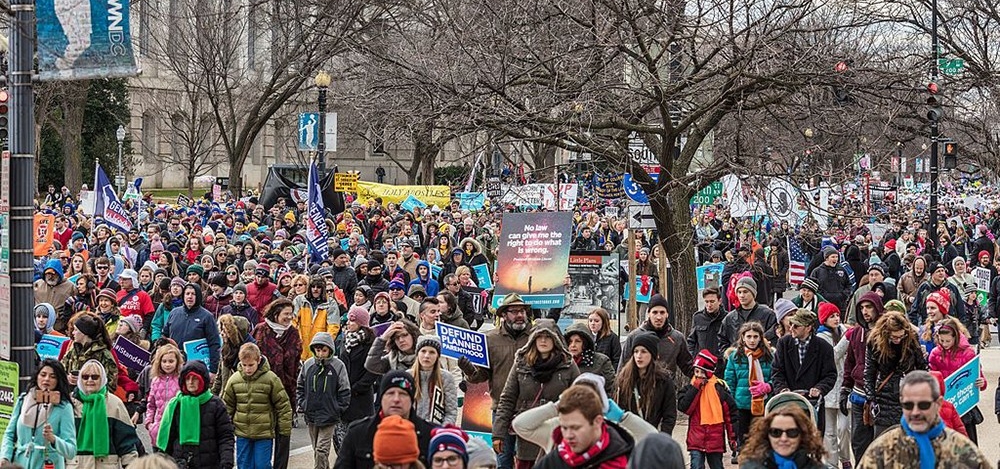 Anti-abortion activists crowd the streets of Washington, D.C. in the 2017 March for Life protest.