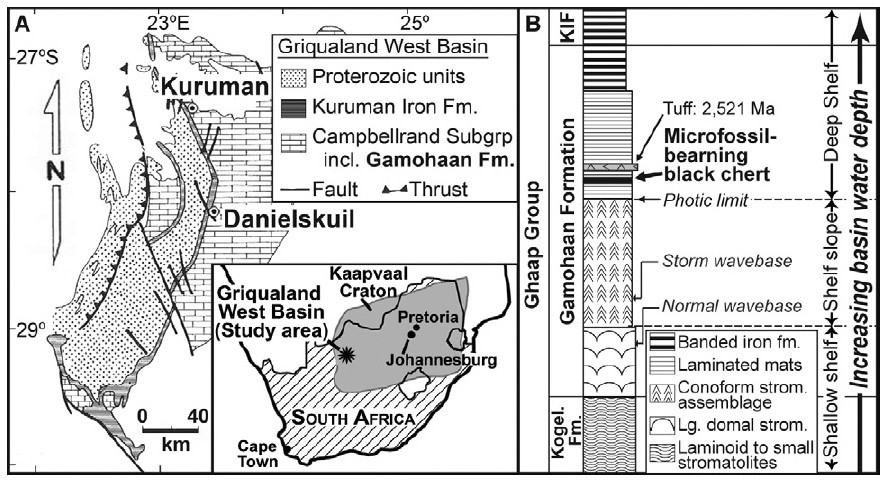 Map image of Kaapvall craton in South Africa showing fossil-rich areas. Graph/Andrew Czaja