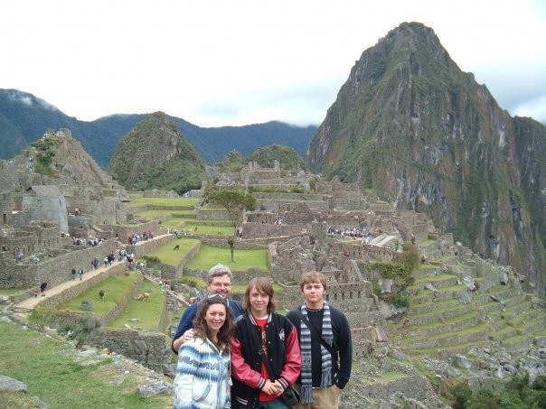 David and Shelley Caudill stand with sons Christian and Glen in front of ruins at Machu Picchu, Peru, in June 2007.