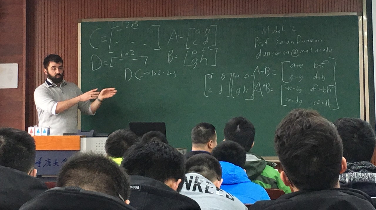 UC's Sean Duncan teaches linear algebra to students at Chongqing University. (Photo by Domenico Aracri)