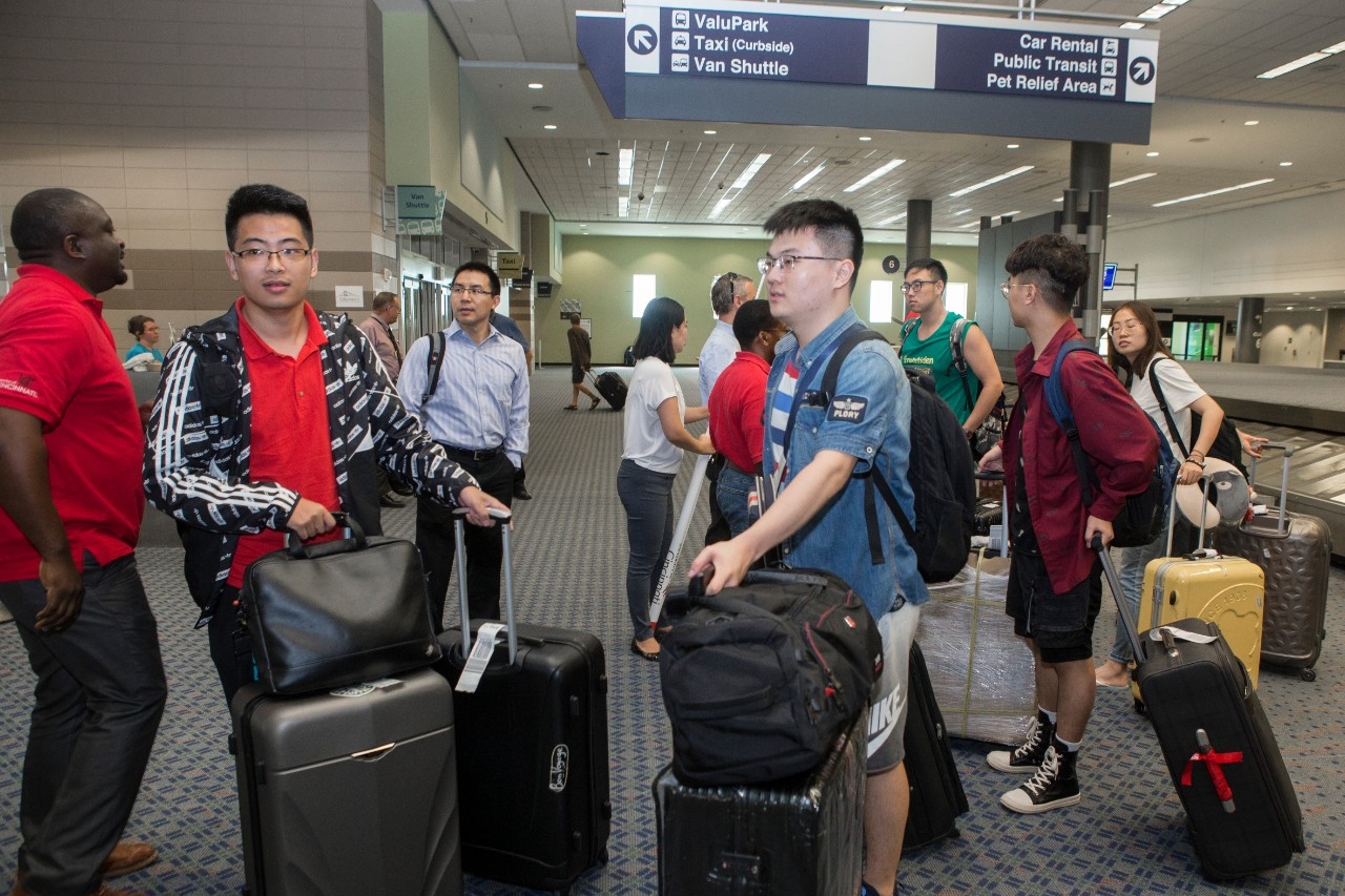 Engineering students from Chongqing University arrive in Cincinnati to begin their senior year at UC. (Joseph Fuqua II/UC Creative Services)