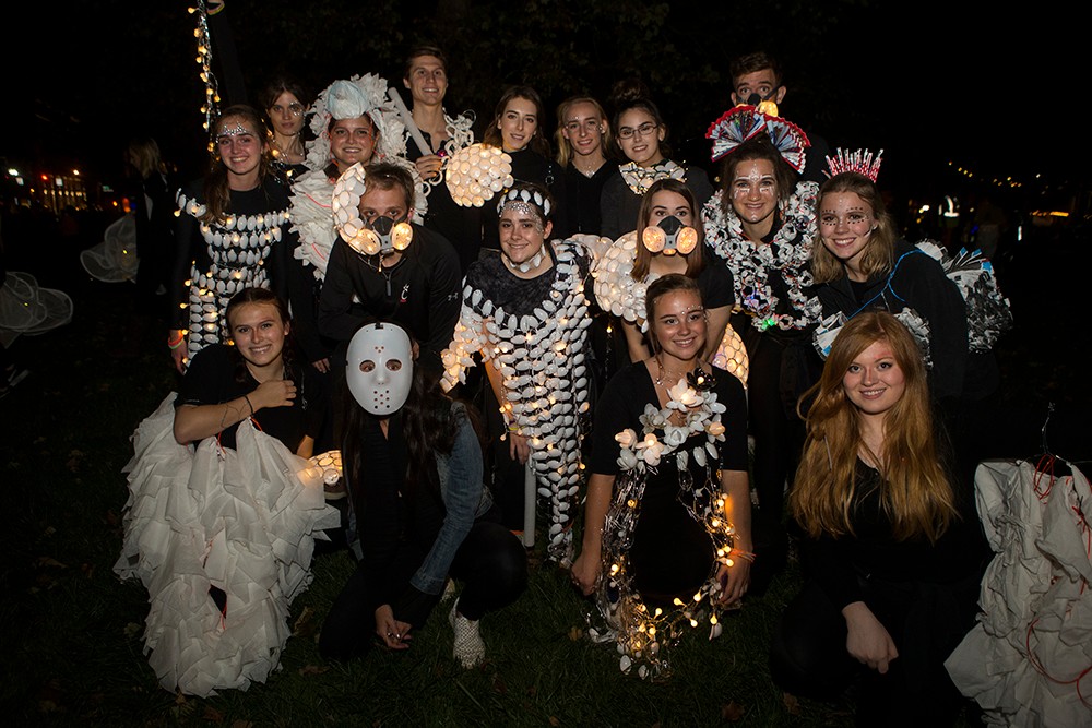 DAAP students display illuminated Body Mantle projects made from inexpensive materials and light-up components.