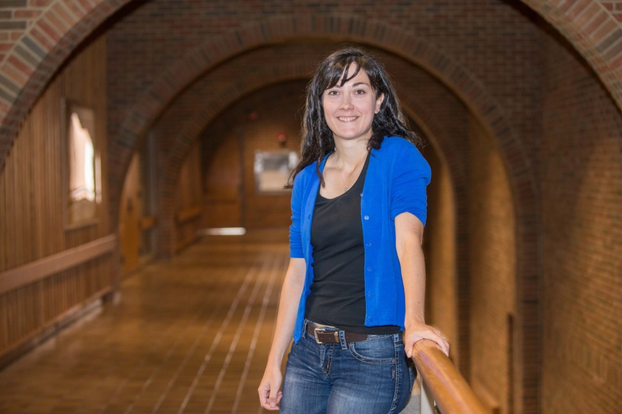 UC assistant professor of physics Stefania Gori outside her office in UC's Geology-Physics Building.