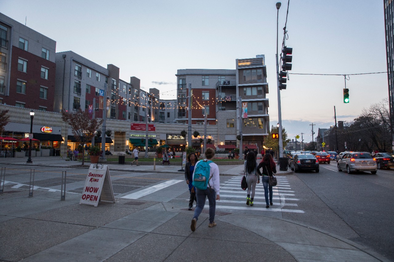 Students walk down Calhoun Street