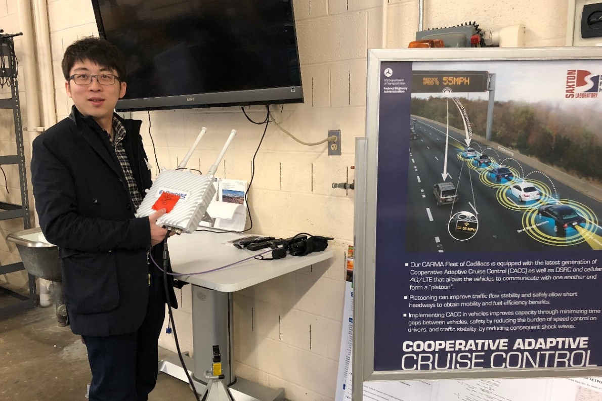 UC engineering professor Jiaqi Ma conducts automation tests for the Federal Highway Administration at the Saxton Transportation Operations Lab in Virginia. (Photo by Fang Zhou)
