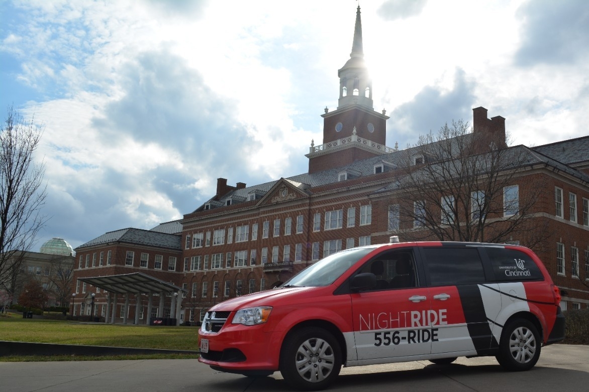 UC NightRide van parked in front of McMicken Hall.