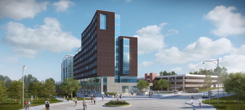 Rendering of UC's High Rise on the Green residence hall.