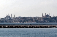 Istanbul and Hagia Sophia from Bosphorus Ferry.