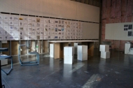 Furniture made of painted blocks adorn Studio 014.