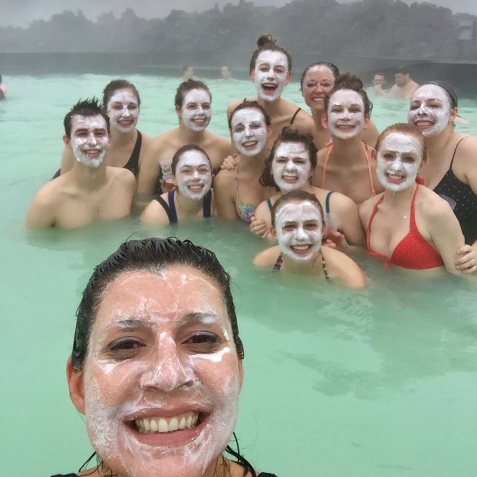 Robin Selzer and UC students swin in Iceland's geothermal pool the Blue Lagoon.photo/Robin Selzer