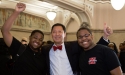 UC President Santa Ono gives the thumbs up with a couple of students