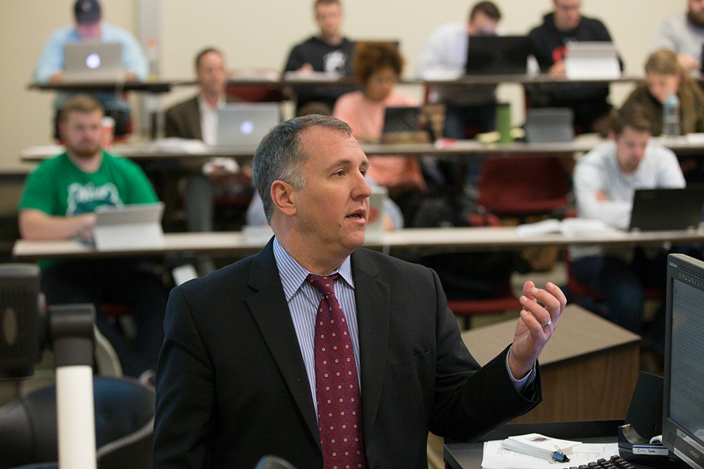 Mark Godsey, professor, UC College of Law, teaching class.