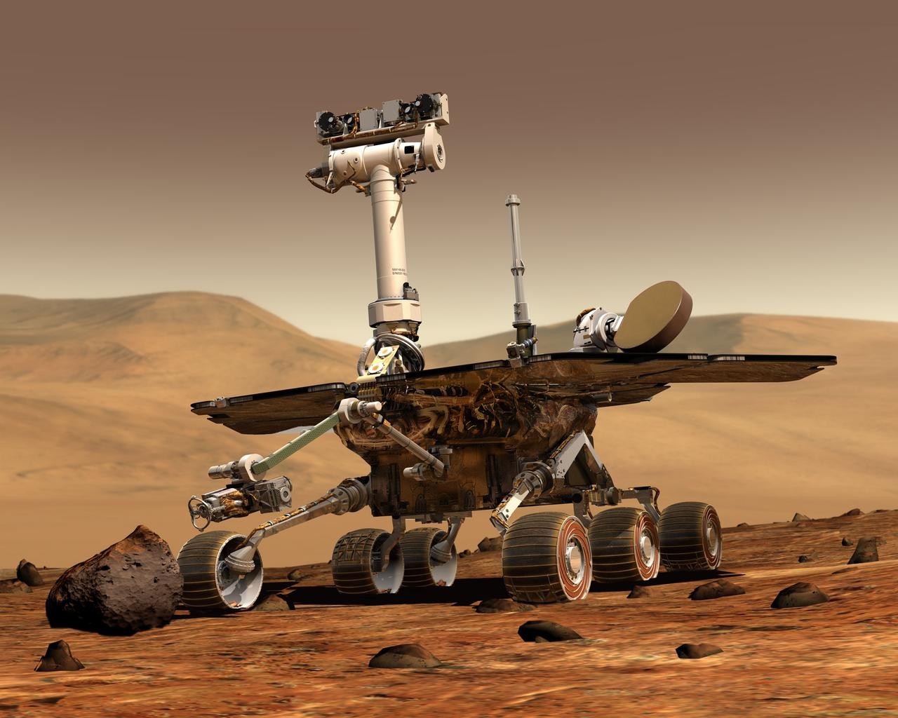 An artist's rendering of Opportunity, one of two rovers launched in 2003 to explore Mars. (NASA/JPL/Cornell University)