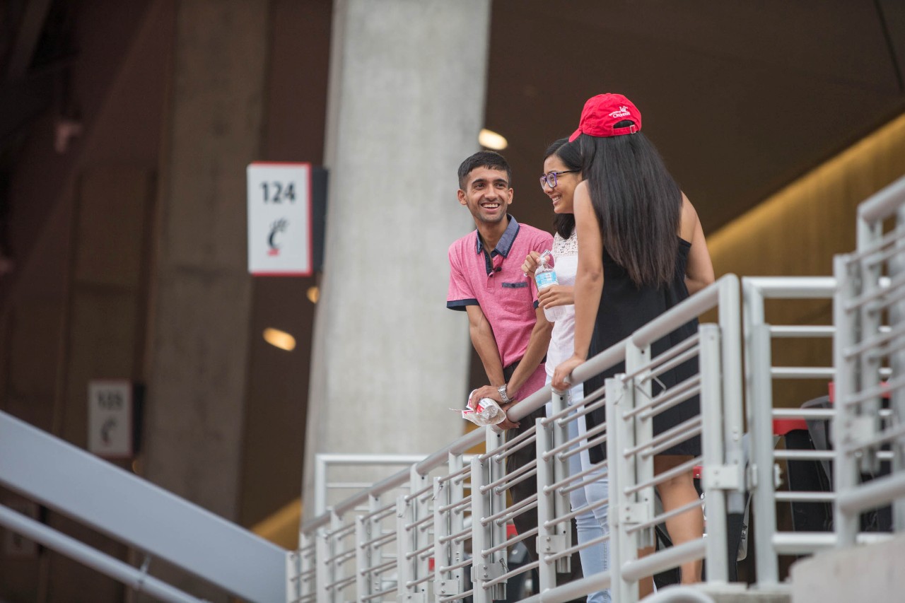 Pranita Dhungana and Sudarshan Pandey get a tour of campus before the fall semester starts at UC. Photo/Andrew Higley/UC Creative Services