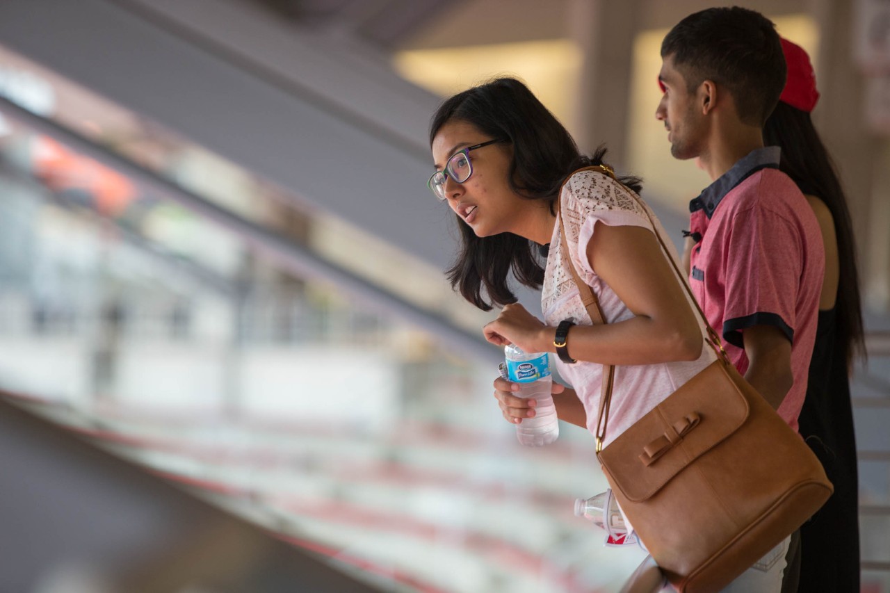 Pranita Dhungana and Sudarshan Pandey tour campus before moving into Scioto Hall this August. Photo/Andrew Higley/UC Creative Services