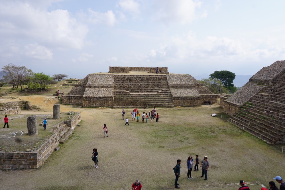 UC study abroad students climb ancient pyramids in Monte Alban near Oaxaca, Mexico.