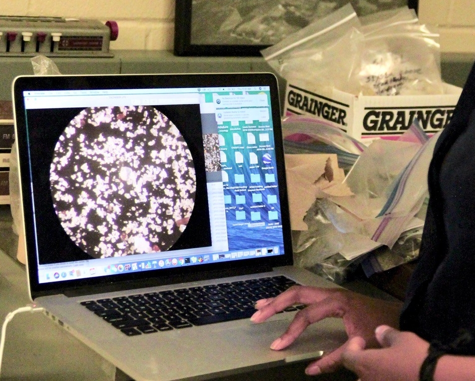 Computer screen image of microscopic platinum.