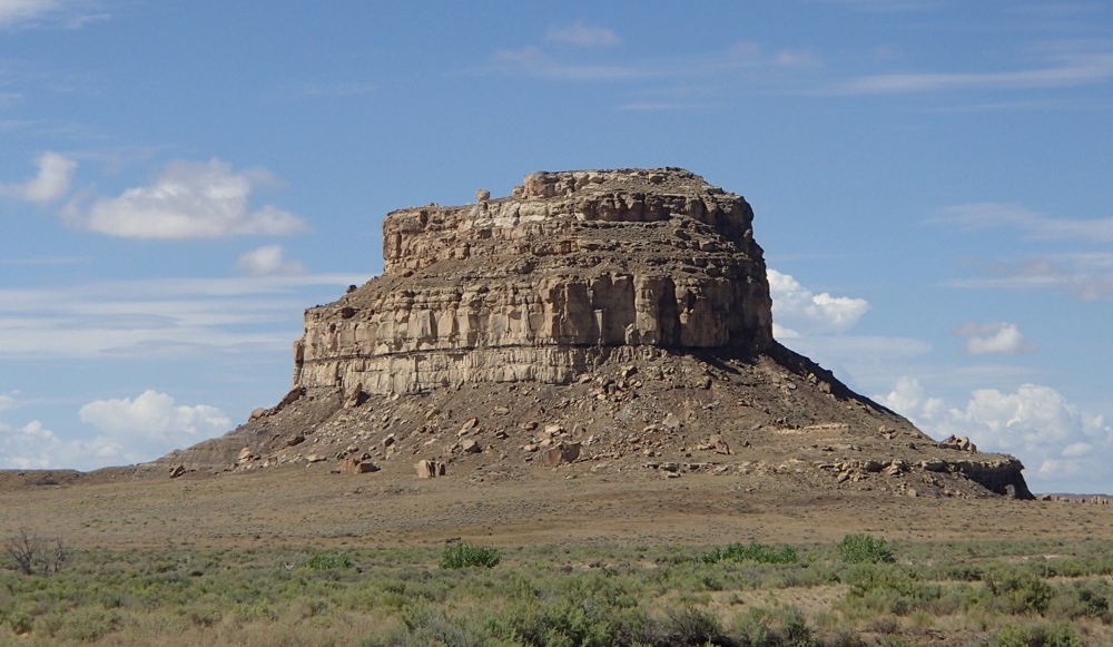 Fijada Butte, a large rock formation in Chaco Canyon, New Mexico