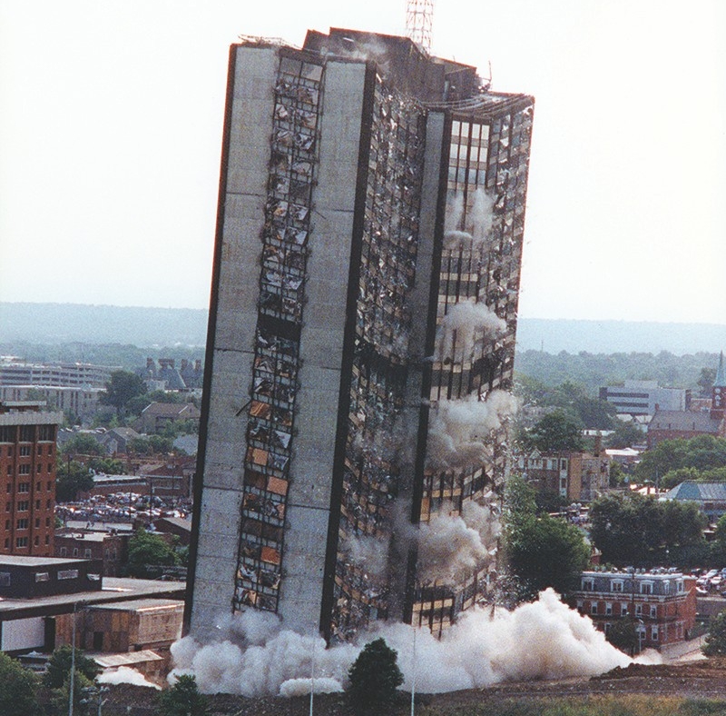 Building implosion of Sander Hall