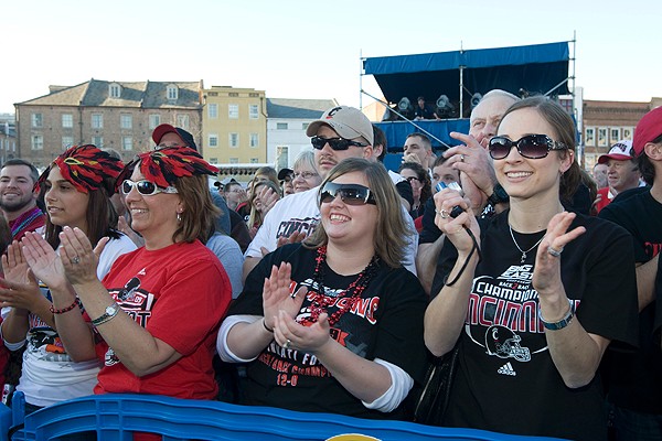 UC Bearcats fans packed into Jackson Square in New Orleans for a pep rally on Dec. 31, 2009.