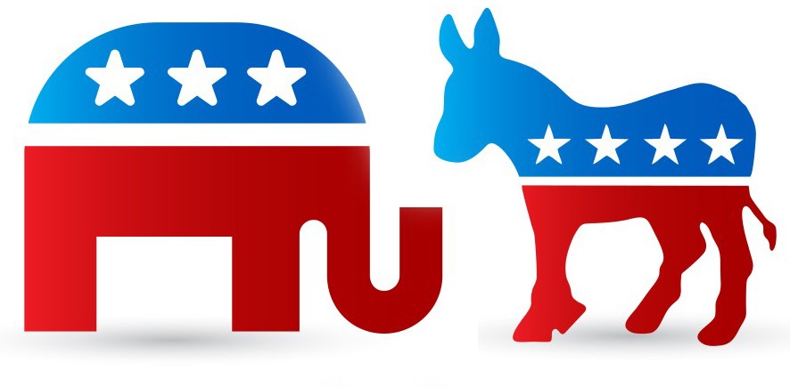 Democrat donkey and Republican elephant