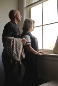 Diane Dew and brother Richard Parsons relive their mother's 1950 view from McMicken Hall in 2014. photo/Melanie T-Schefft