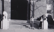 Jean Michel standing in front of newly refurbished McMicken Hall in 1950.