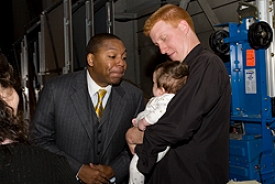 Baby Louis, named after Louis Armstrong, may have been too young to remember Marsalis entertaining him without his trumpet backstage, but it will be a memorable moment for parents J.C. Heisler, CCM '03, and Amanda Dorf, A&S '06. photo/Dottie Stover