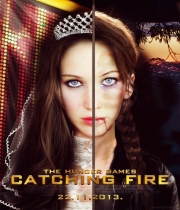 A picture of Katniss, from "The Hunger Games," shows her looking lovely on one half, and haggard on the other.