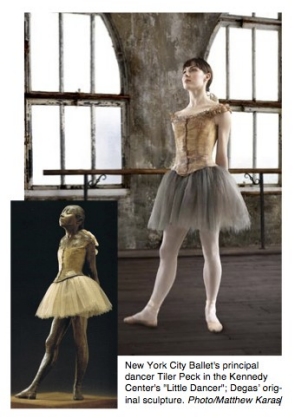 A photo of a ballerina that is very similar to an Edgar Degas sculpture.