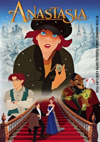 A movie poster from the animated Anastasia film.