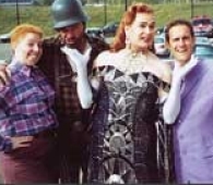 Reams (center) in the national touring company of The Producers in '04. With him are CCM grads Tory Ross, '02; Bill Nolte, '76; and Joel Newsome, '89.