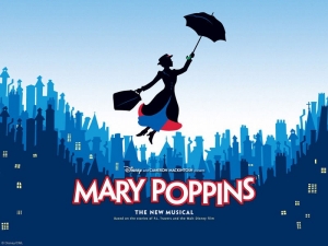 A cartoon shows Mary Poppins floating over the city.