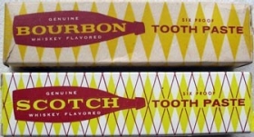Boxes of bourbon and scotch toothpaste sold by Poynter Entrerprises in 1954.