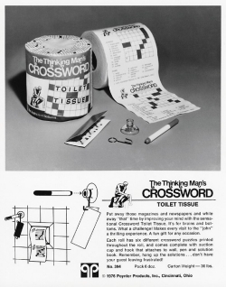 Ad for Poynter's crossword puzzle toilet paper.