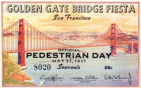 Ticket stub for Pedestrian Days for the Golden Gate Bridge.