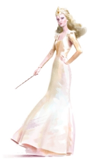 a sketch of Glinda in a long beige dress
