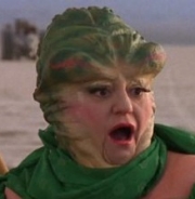 Marcia Lewis wears a frog headpiece in The Ice Pirates.