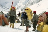 Expedition team begins to leave the advanced base camp to summit Mount Everest.