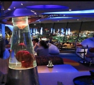 The interior of the restaurant and another Lava light.