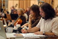 Robert Elhai and Dana Niu at work during a scoring session in 2009.