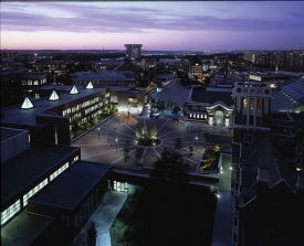 Night shot of CCM Village at University of Cincinnati.